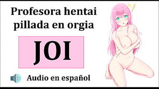 JOI Hentai, Orgy With The Teacher. Spanish Audio.
