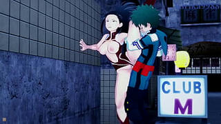 Mina Ashido and Momo Yaoyorozu and Izuku Midoriya intense sex. - My Hero Academia Hentai